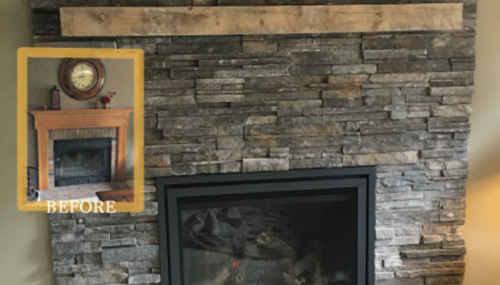 updated stone fireplace