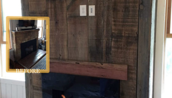 modern rustic fireplace before after barnwood mantel