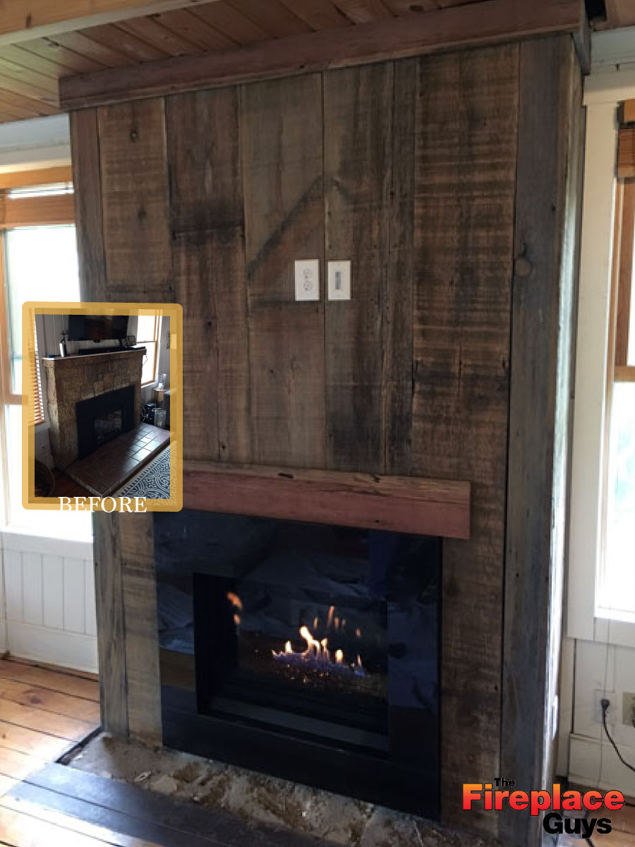modern rustic fireplace before after barnwood mantel